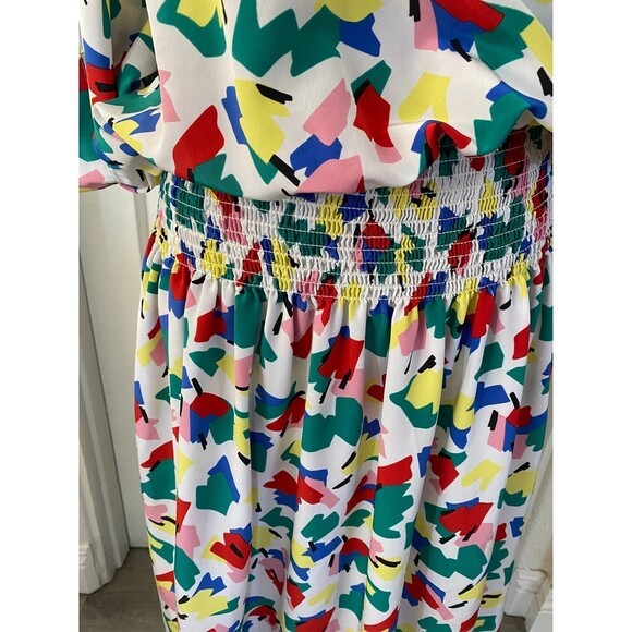 Vintage 80’s or 90’s Kasper smocked waist blouson top longer dress 3/4 sleeve - Picture 3 of 10